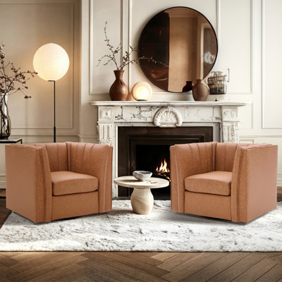 Allard Swivel Chairs Channel Tufted Faux Leather Small Bed Room Armchair Set of 2