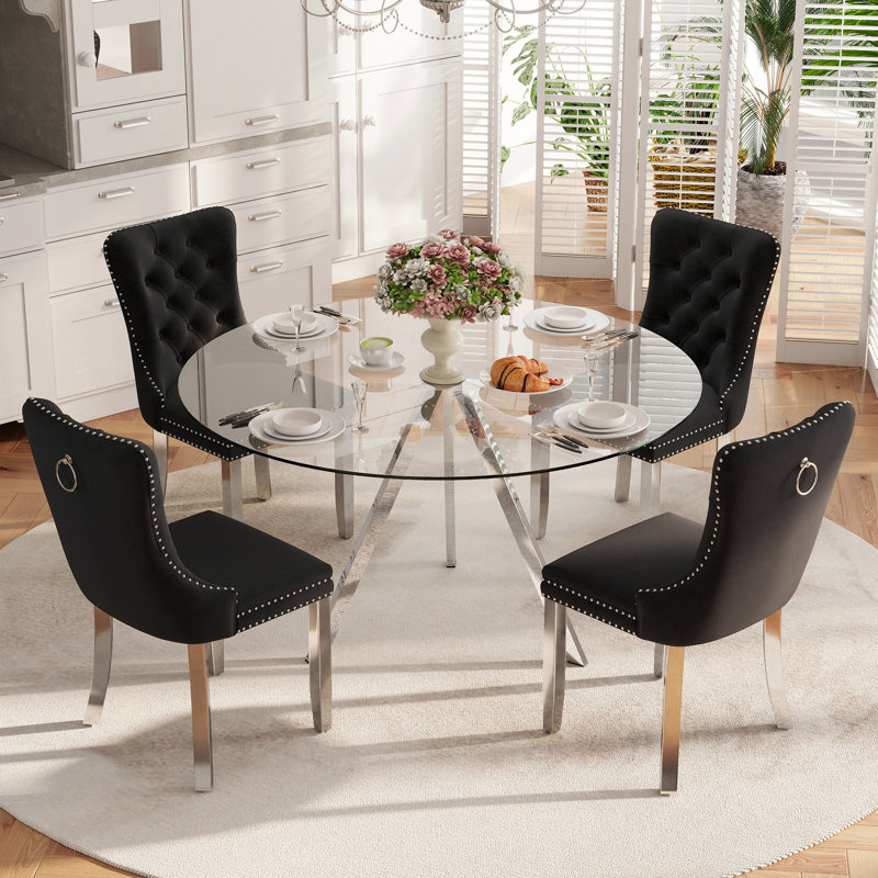 Ensemble de table ronde pour 4, H 30 po x l 47 po x P 47 po, Noir