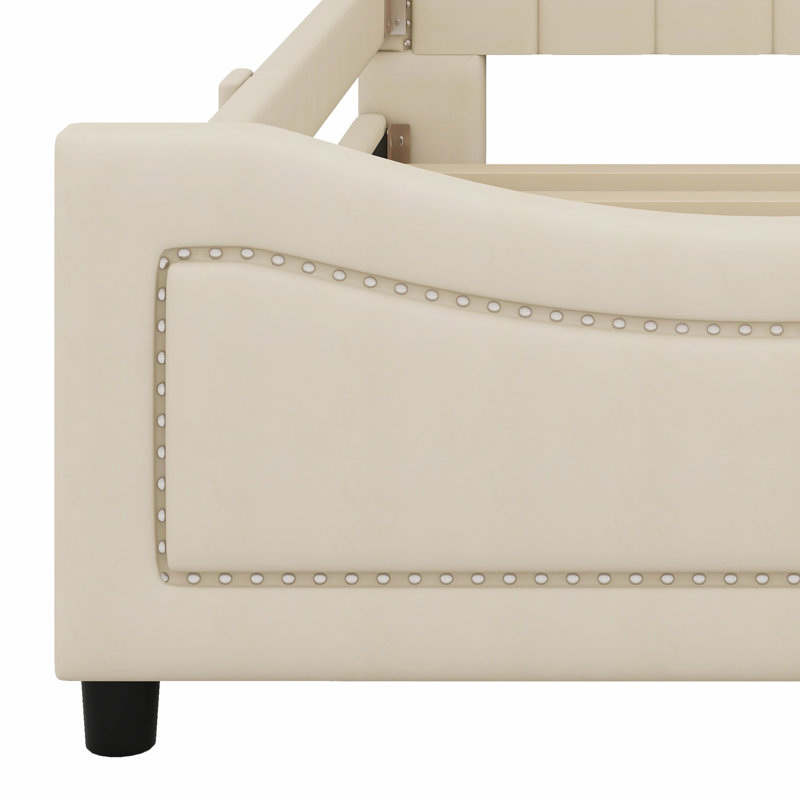 Lit de jour rembourré avec tête de lit à rayures classique, Beige
