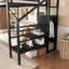 Lit mezzanine simple TG avec escalier, lit mezzanine double en métal avec tablettes de rangement-204731704