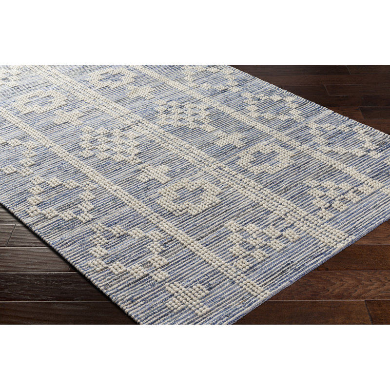 Elvane Geometric Hand Braided Wool Area Rug in Blue, Rectangle 2'3" x 3'9"