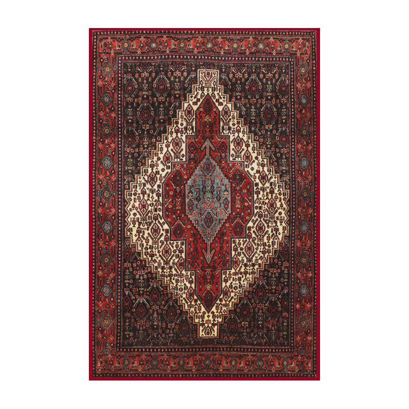 Tapis traditionnel brun / noir / rouge, Rectangle 2 pi x 5 pi
