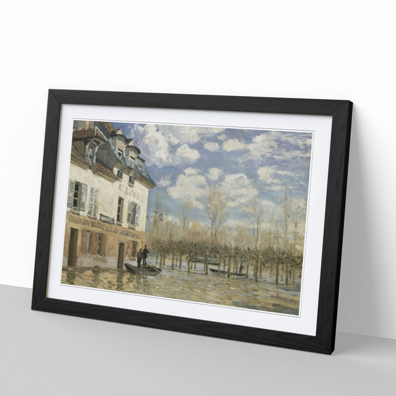 The Flood at Port-Marly by Alfred Sisley - Picture Frame Painting, 48cm H x 65cm W x 2cm D, Black