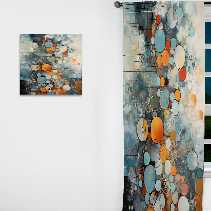 Orange And Blue Geometric Illusions - Modern Velvet Curtain - Room Darkening - 1 panel, 52" W x 95" L