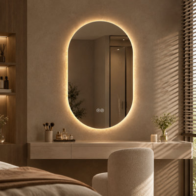 Miroir de salle de bain mural à DEL antibuée avec commandes tactiles