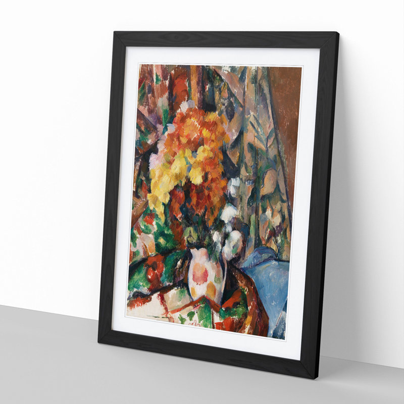 The Flowered Vase by Paul Cezanne - Picture Frame Graphic Art, 36cm H x 27cm W x 2cm D, Black Framed