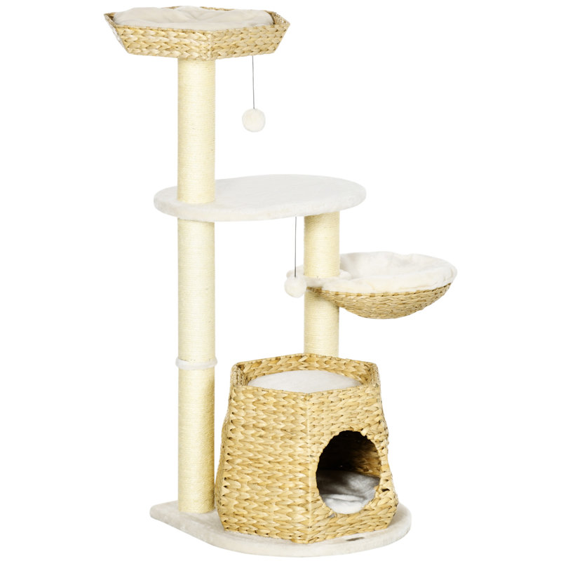 Arbre à chat 47 po Pawhut, centre pour chat, jouet d'escalade avec peluches de quenouilles, lit, condo, poteau à griffes en sisal et ballon suspendu