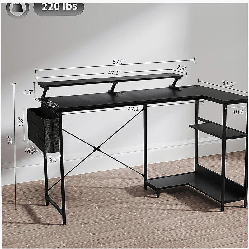 Bureau d'ordinateur avec bureau en coin réversible en forme de L, pour la maison et le bureau