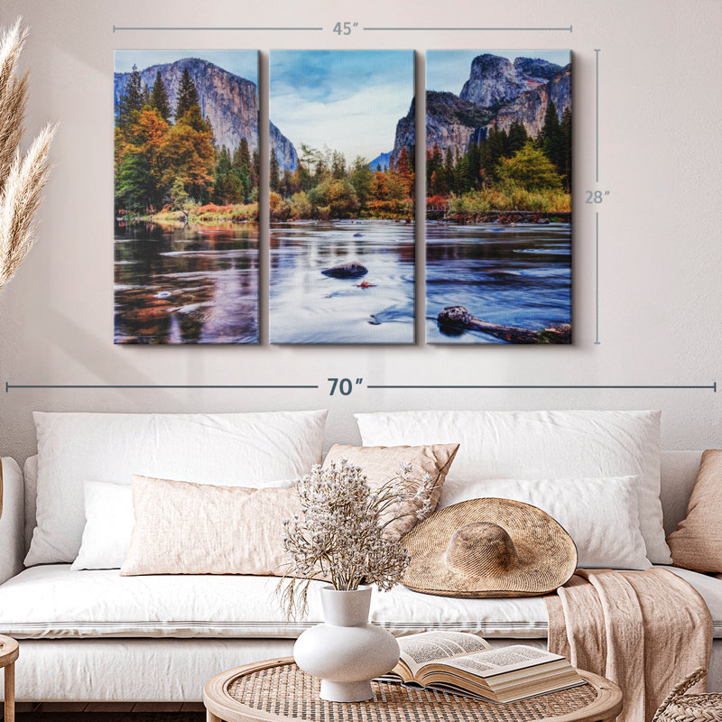 «Yosemite Autumn River», 3 pièces, H 28 po x l 45 po 