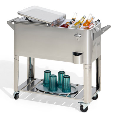 Chariot à glaçons en acier inoxydable avec ouvre-bouteille, tablette et roues verrouillables Sunjoy