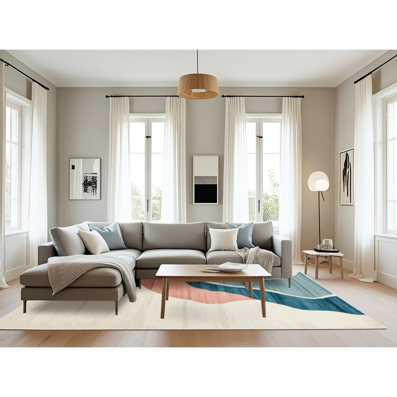 Tapis beige lavable à la machine, Rectangulaire 8 pi x 10 pi