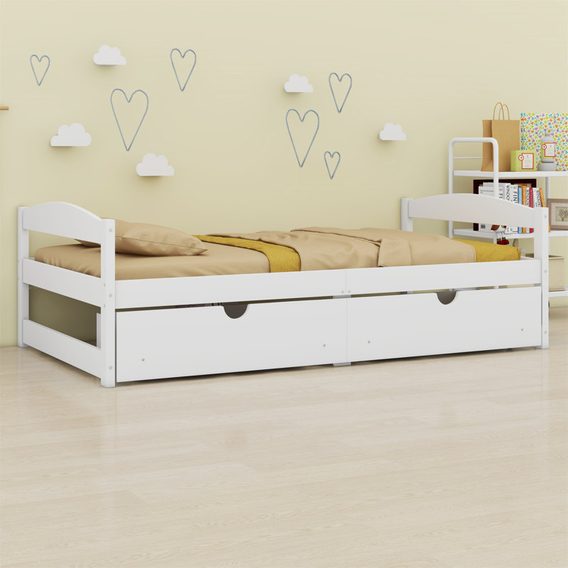 Lit plateforme avec deux tiroirs, Blanc