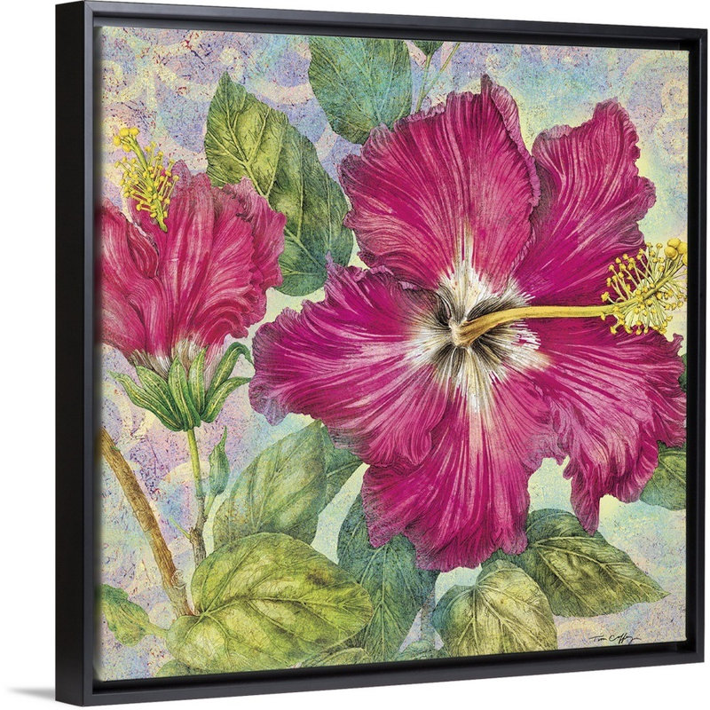 Hibiscus, art mural sur toile, H 12 po x l 12 po x P 1,75 po, Toile avec cadre noir