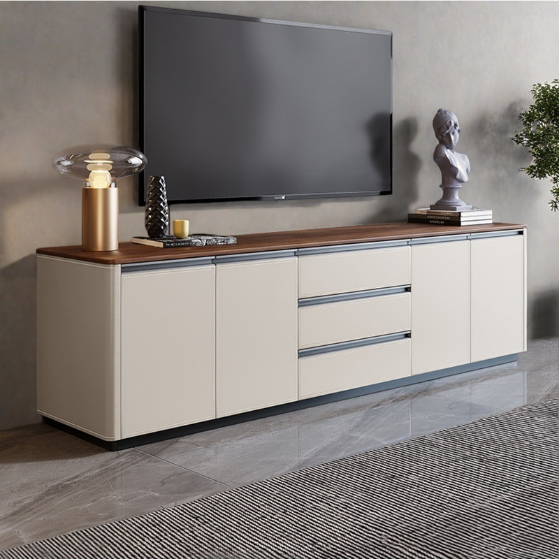 Meuble télé haut de gamme sur pied, 23.62"H x 94.49"W x 13.78"D, Beige