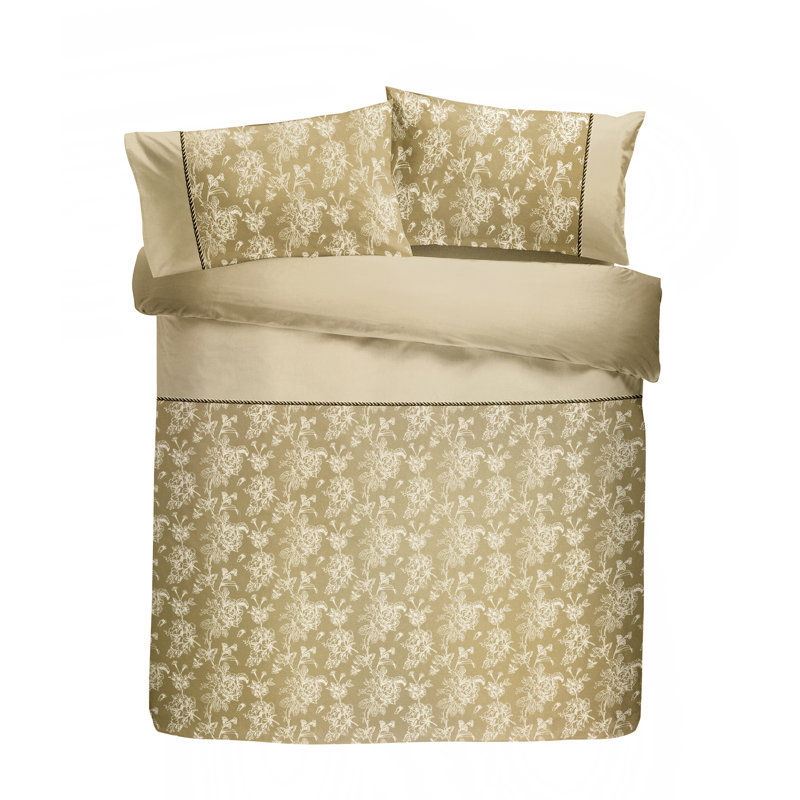 Khaleesi Cotton Blend Floral Duvet Cover Set with Pillowcases, Champagne, Super King Duvet Cover + 2 Standard Pillowcases