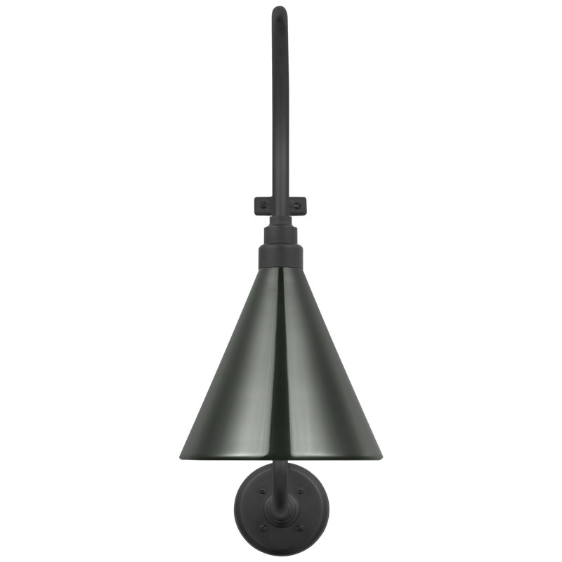 Thomas O'Brien, "Academy 15" Larrabee Barn Light in Matte Black with 9" White Conical Savannah Shade, 24" H x 9" W x 19.25" D