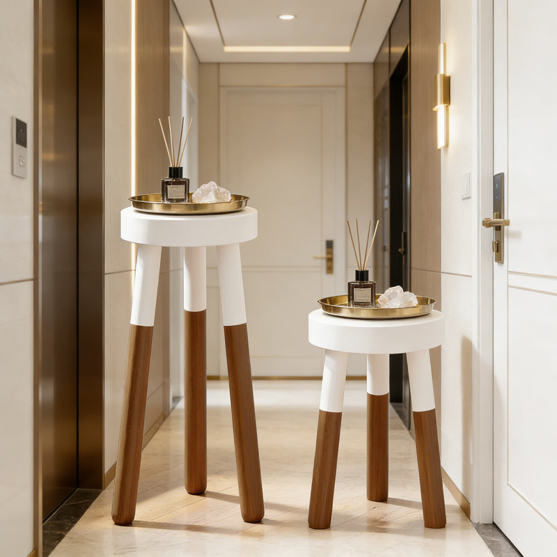 Ensemble de support pour plante inversée et tabouret d'appoint en bois inversé - table d'appoint moderne à 3 pieds pour la décoration intérieure
