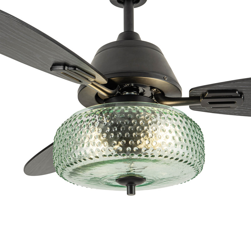 Ventilateur de plafond à DEL 42 po Cecile avec abat-jour en verre soufflé à la main vert écume et télécommande, Noir