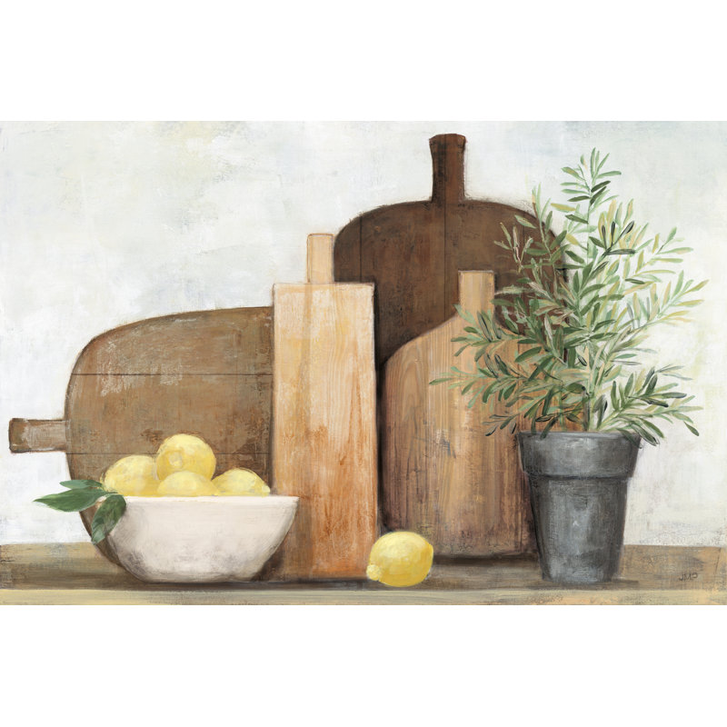 Rustic Kitchen Brown - Wrapped Canvas Painting, 32" H x 48" W, Gold Floater Framed, Gold