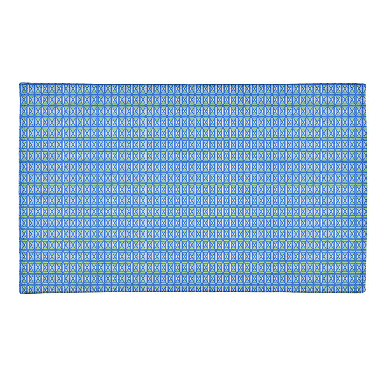 Tapis de couleur bleue losanges ligné, Rectangle 5 pi x 7 pi