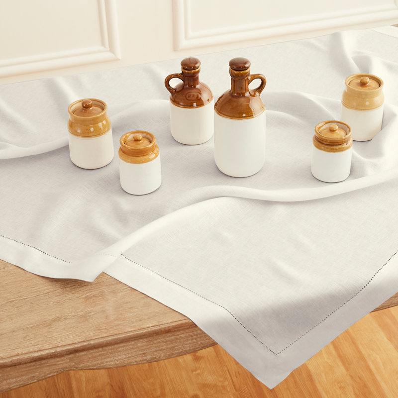 100% Pure Linen Hemstitch Table Cloth - Classic Hemstitch, Ivory, 144" x 60"