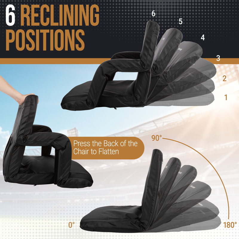 Home-Complete Stadium Chair Cushion - Bleacher Seat with Padded Back Support, Armrests, Reclining Positions, and Portable Carry Straps