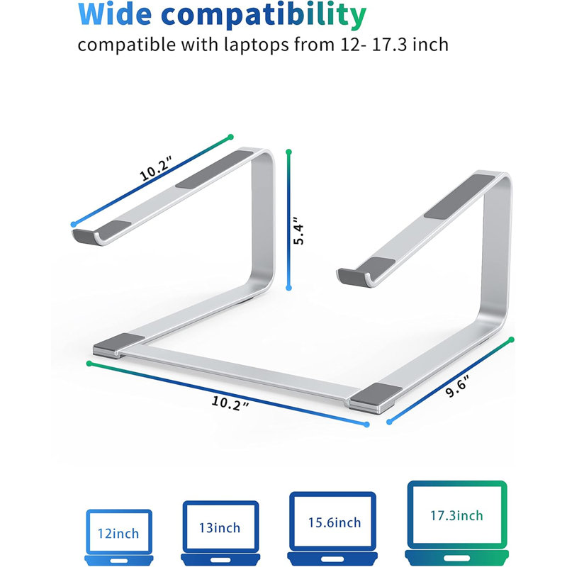 Laptop Stand For Desk, Metal Computer Riser, Heavy Stable PC Holder, Ergonomic Laptops Elevator For 12 To 17.3 Inches Notebook Computer, Silver