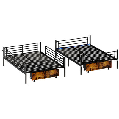 Lit superposé en métal noir de style contemporain avec charge, coins de rangement, bar, échelles, séparable en 2 lits simples, aucun sommier nécessaire, meuble de chambre à coucher, 76,81 po de long, 57,99 de large, 65,24 de haut