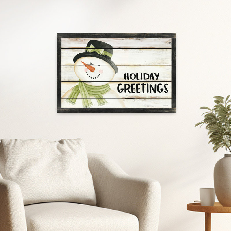 «Holiday Greetings» bonhomme de neige fantaisiste, art contemporain abstrait hivernal, H 24 po x l 16 po