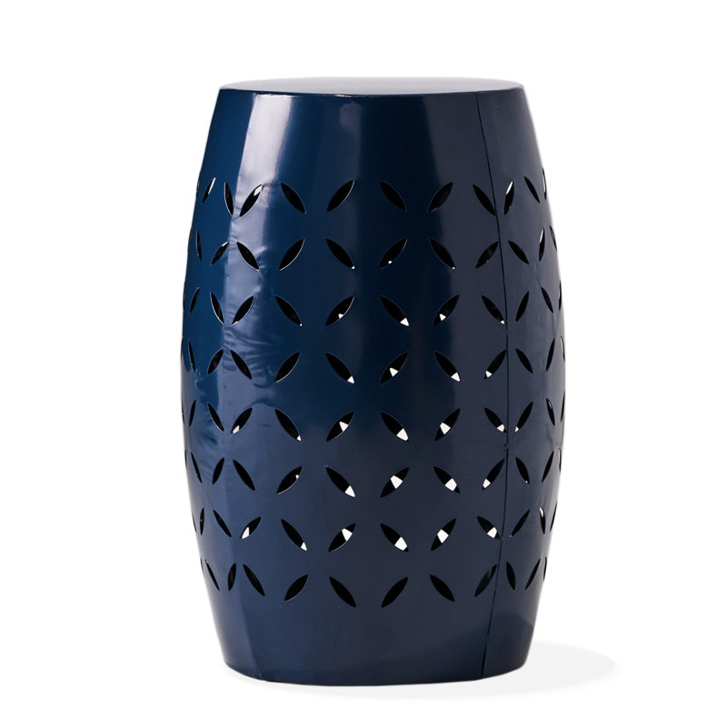 12.37" Square Dark Blue Iron Lace Cut Side Table, 17.27" High, For Patio And Garden Decor, No Assembly 12.37in X 17.27in, Fascinating,