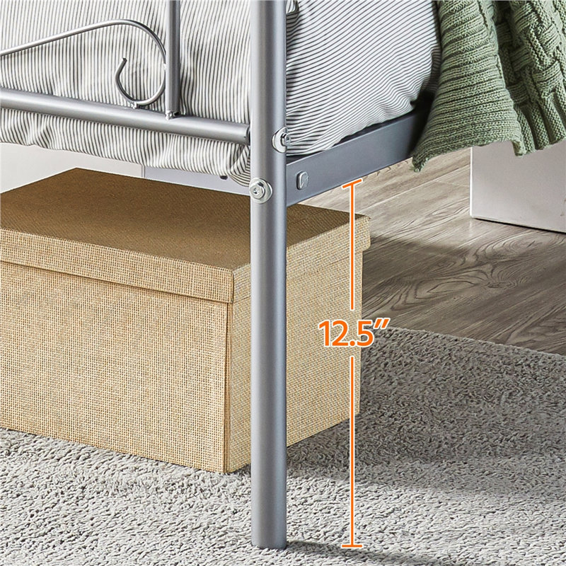 Graceful Scroll Platform Bed with Multiple Size and Color, Twin, Silver