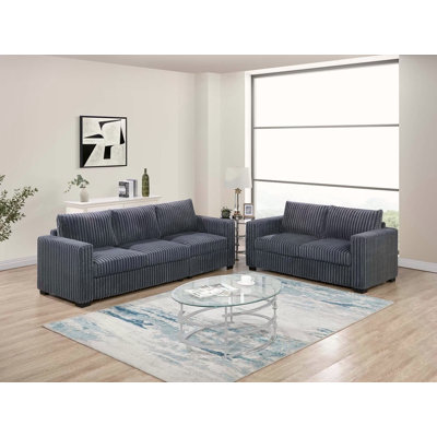 Uniform Design Elegant Simple Sofa And Loveseat Set, Dark  Wide-Welt Corduroy For Modern Living Rooms