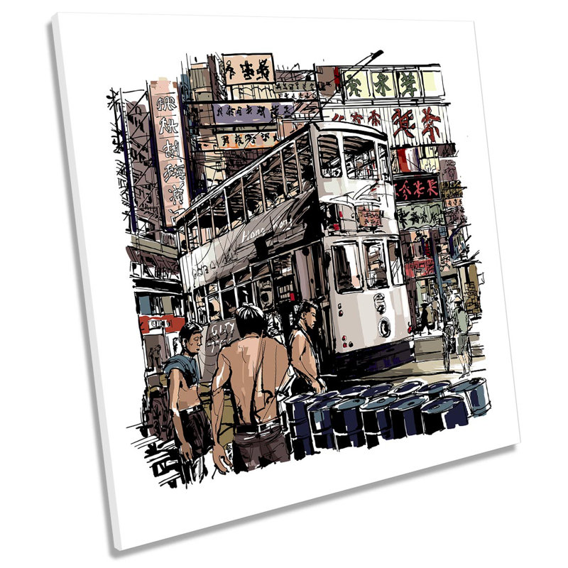 Z0103 Hong Kong Tram City - Wrapped Canvas Print, 60cm H x 60cm W x 2cm D