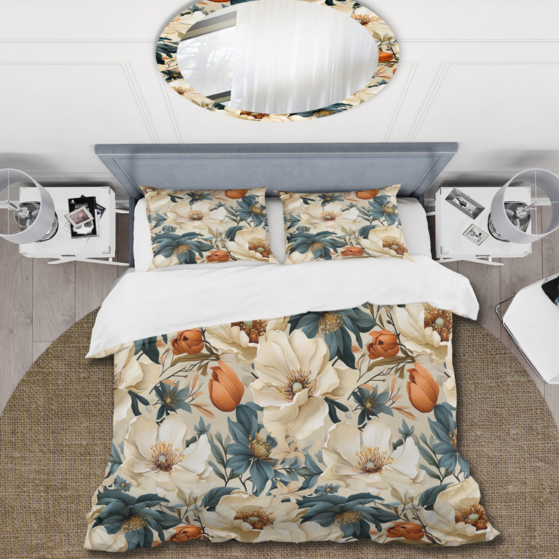 Ensemble de housse de couette Sandy Beige et bleu Hydrangea Tranquility V - Floral