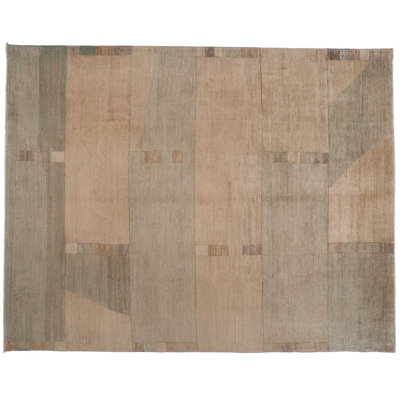 Tapis rouille / vert en laine noué à la main de conception unique 8 pi x 10 pi