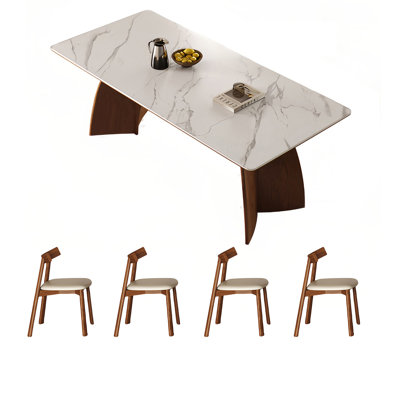 Rectangular rock plate dining table and chair set