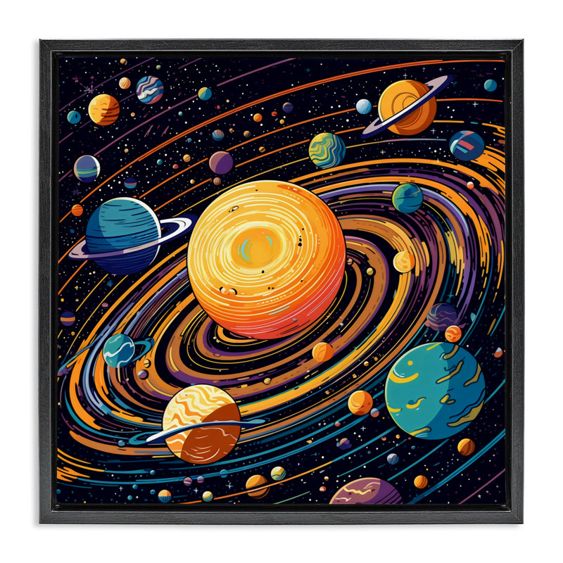 Cadre flottant en spirale planète Illustration, design by Creative Studio, Cadre flottant noir de jais, H 18 po x l 18 po