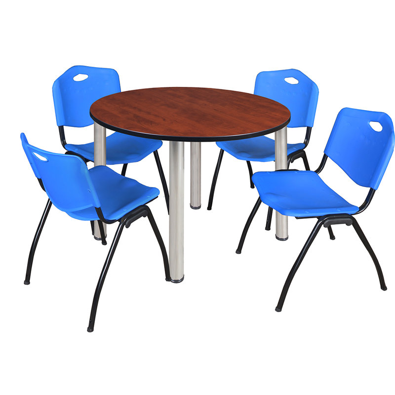Plateau de table Kee, 4 chaises empilables, Chrome, H 36 po x l 29 po x P 29 po, Cerisier