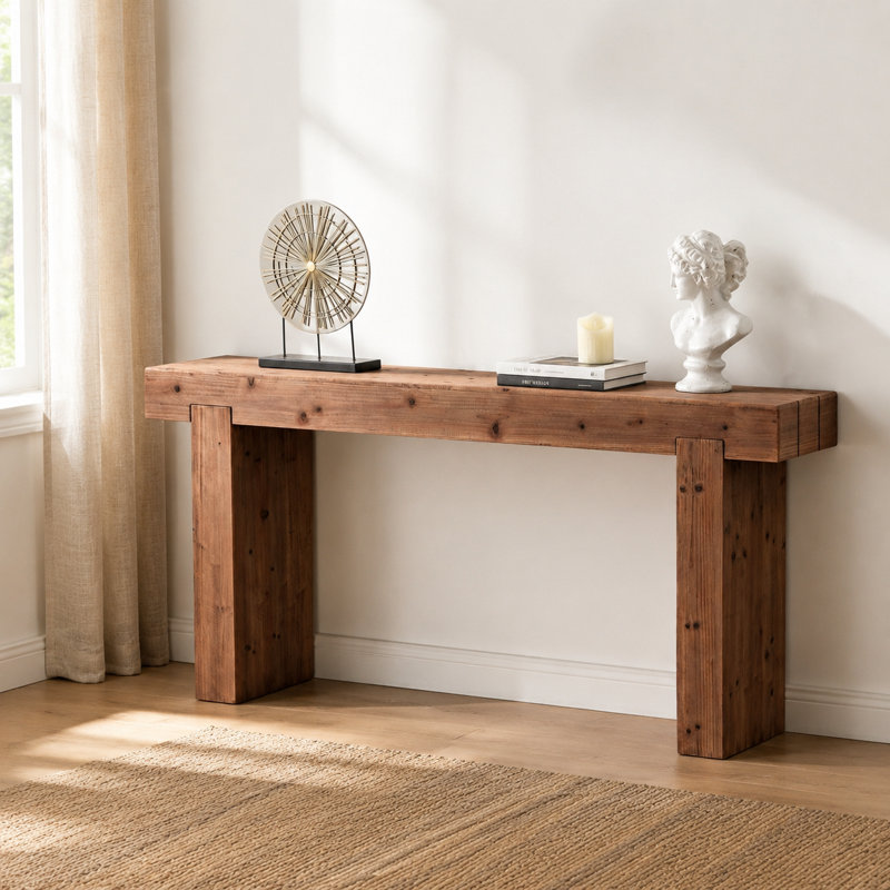 Solid Wood Console Table Narrow Rectangular Accent Table with Rustic Farmhouse Style, Minimalist Lines, Spacious Top, and Versatile Storage Display