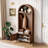 Walnut Wood-Colored Farmhouse Style Entryway Coat Rack, Four-In-One Multi-Functional, With Hooks, Shoe Rack, Bench, And Hallway Compatibility.-299365113