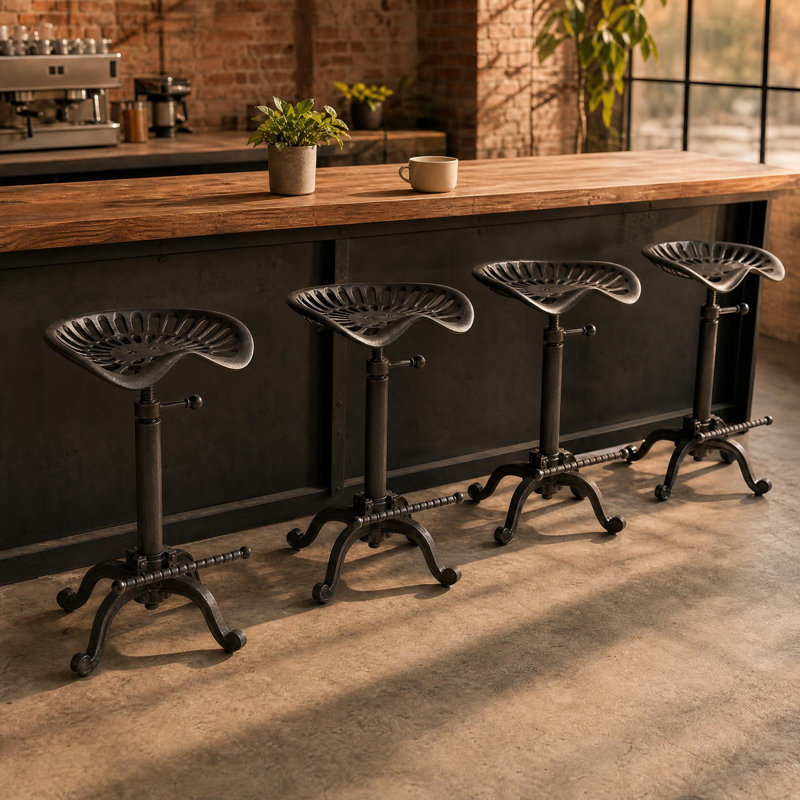 Tabouret de bar Tractor-Tabouret de bar industriel rustique-Tabouret pivotant en fonte de style campagnard - Hauteur réglable du comptoir - 22,05 à 27,95 po (rouille)