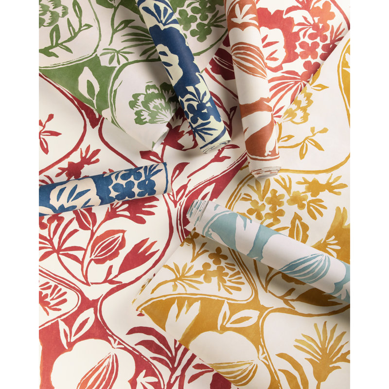 Garden Walk Calathea Floral Wood Pulp Blend Wallpaper Roll, Aqua