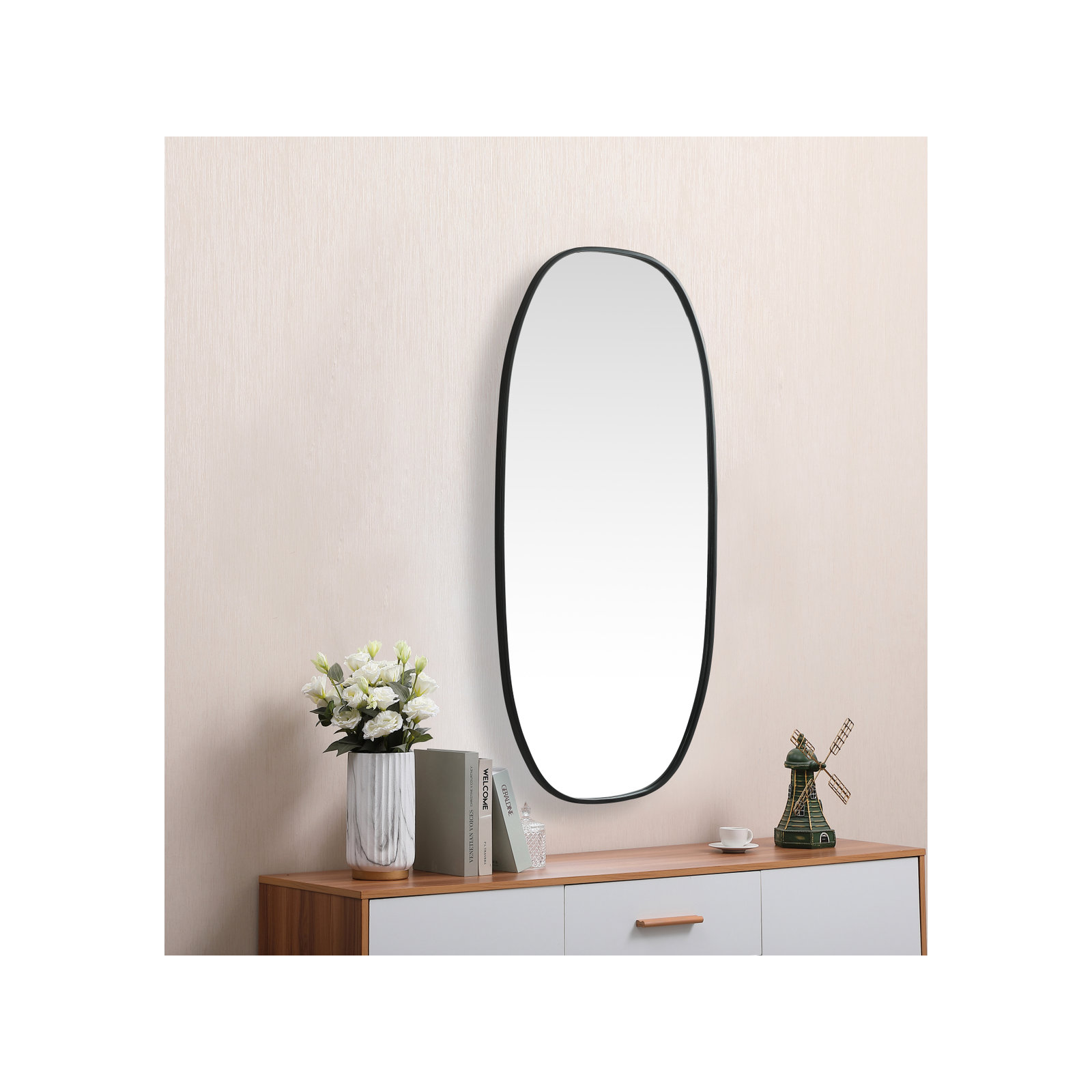 Bertin Metal Oval Wall Mirror, Black, 48"  x 24" 