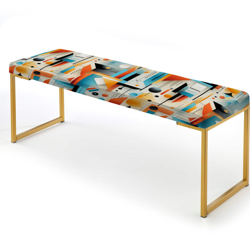 Banc rembourré géométrique doré, Turquoise Orange Retro Futurism Geometric