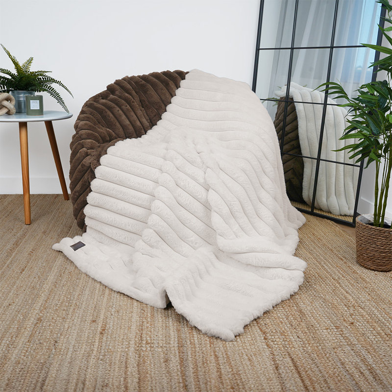 Abderraouf Ribbed Throw Blanket, Ivory