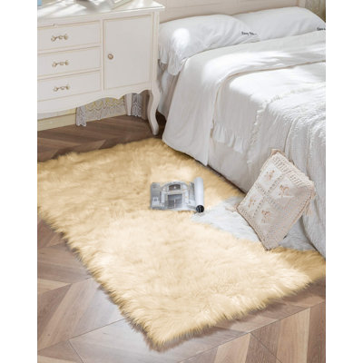 Yellow Shag Faux Sheepskin Fur Rug