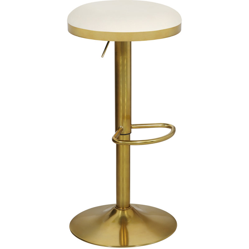 Tabouret réglable Fareen, Or, Velours blanc