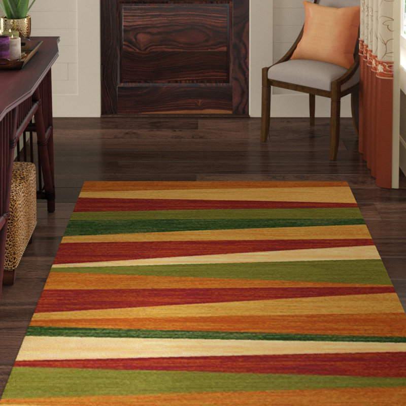Tapis jaune / rouge / vert touffeté à motif abstrait Juliano, Rectangle 5 pi x 8 pi