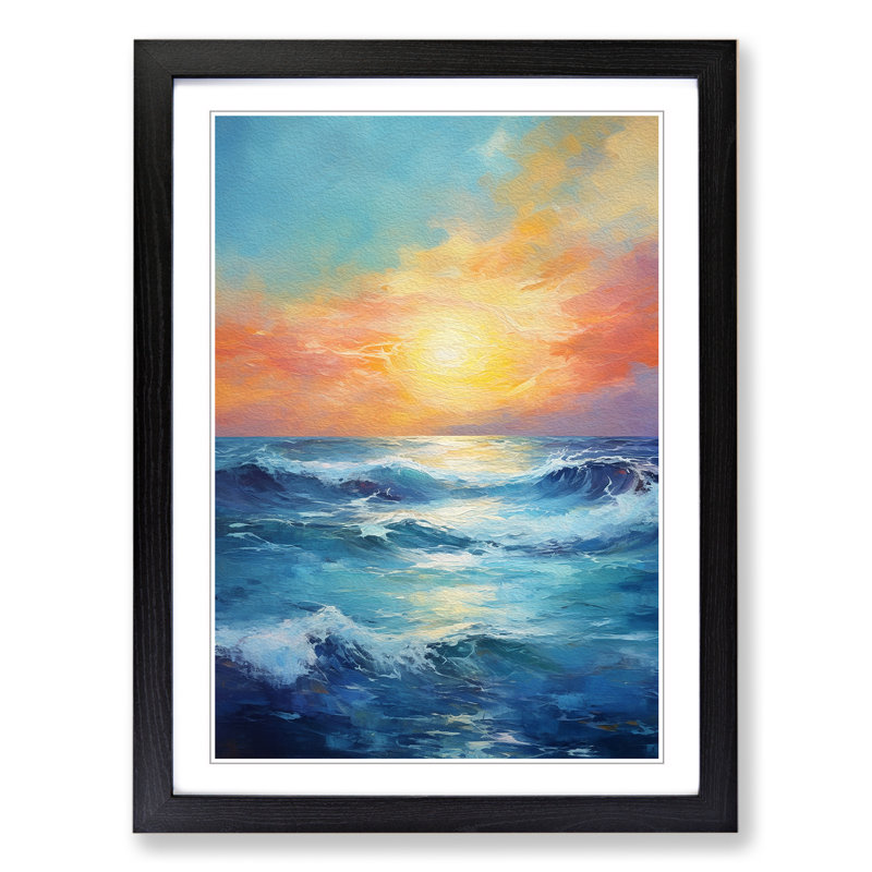Seascape Gestural No.2 - Single Picture Frame Print on Wood, Black, 34cm H x 25cm W x 2cm D