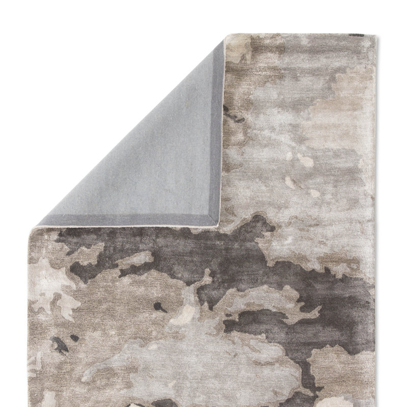 Tapis gris touffeté à la main à motif abstrait Fritts, Tapis de couloir 2 pi 6 po x 10 pi